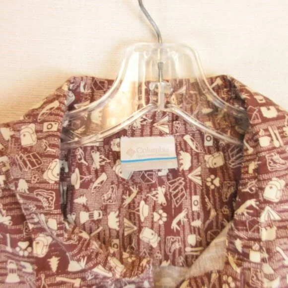 Columbia Camp Shirt Size M Burgandy Red Short Sleeve Bushcraft Motif - Picture 2 of 12